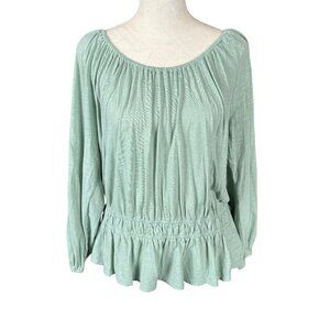 Wonderly women's peplum top gathered cinched ruffled mint green size large